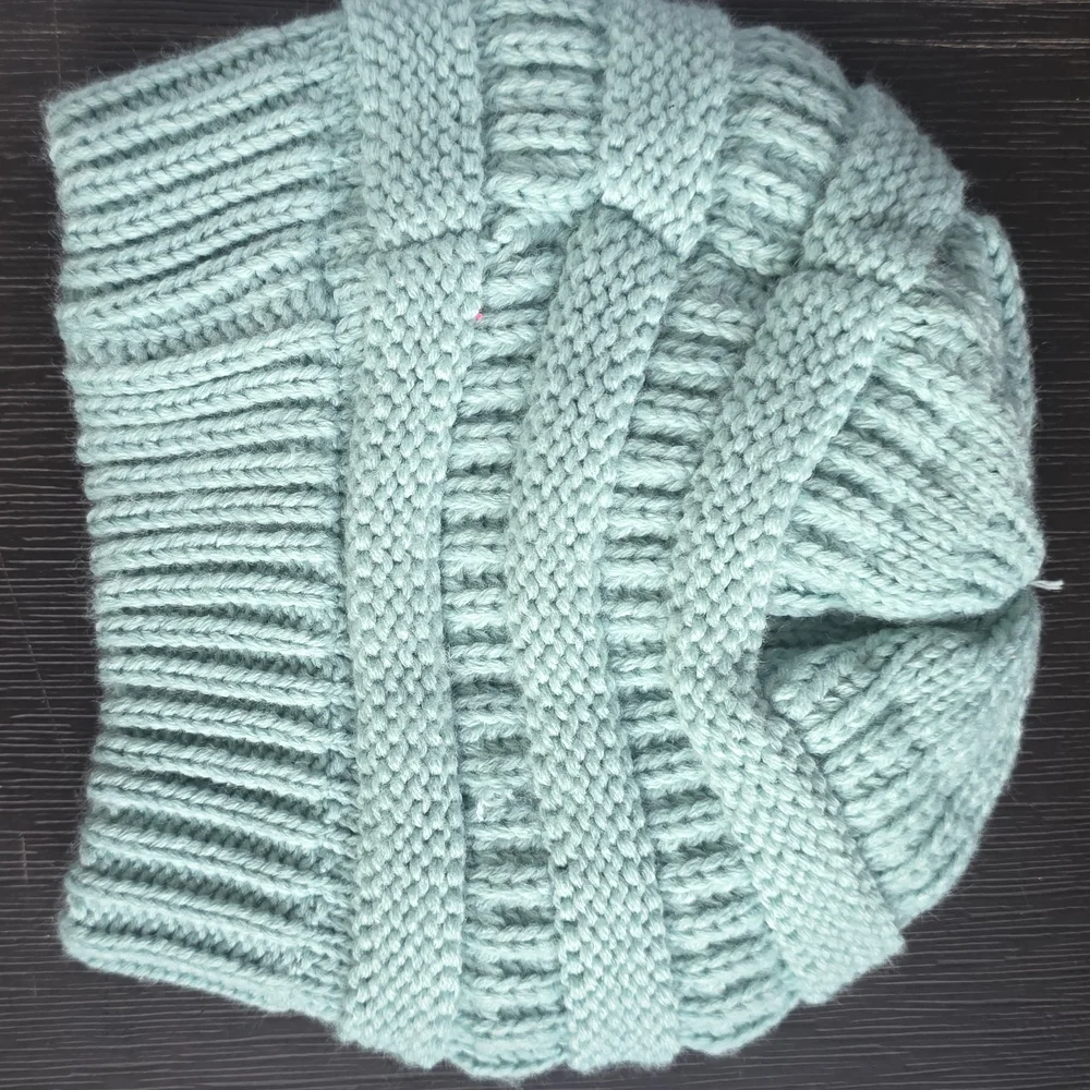 CC Boutique Blue Slouchy Knit Hat with Ribbed Texture - Picture 2 of 2